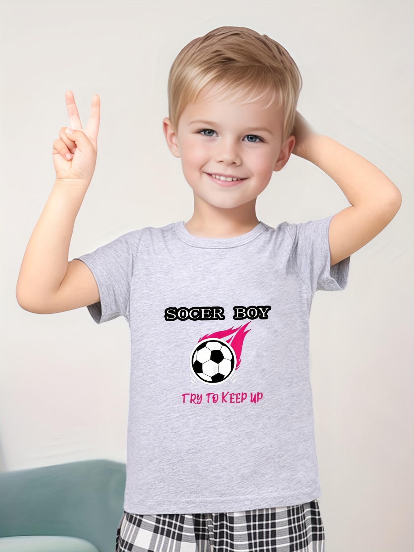 Chicos Fútbol Niño Impresión Manga Corta Camiseta Cuello - Temu