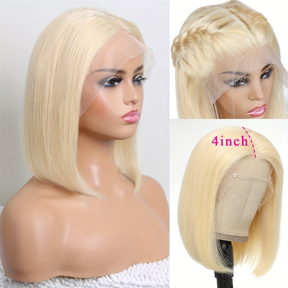 Straight 13 X 4 Lace Frontal Wigs 613 Blonde 12Inch Short Human Hair Wig  Blonde Color