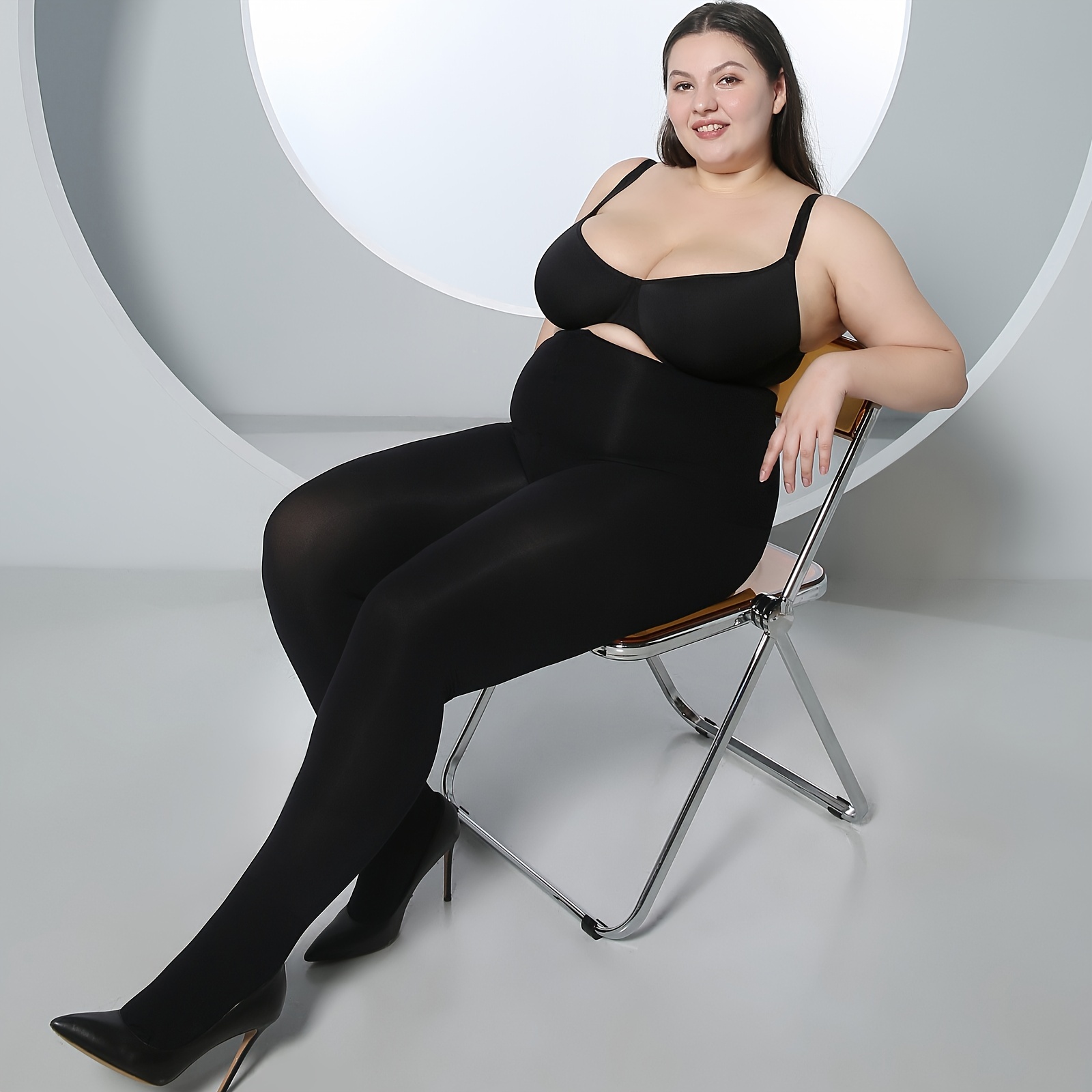Plus Size Tights Opaque 120D Control Top Pantyhose, Women's Plus Ultra-Soft  Stockings, Fits For 160-220LBS