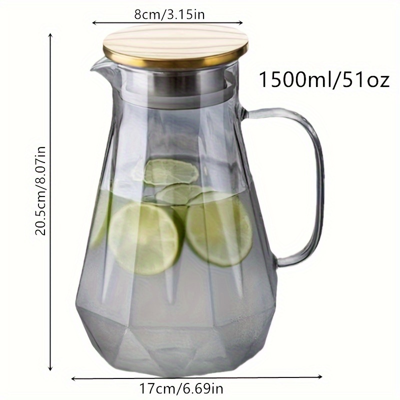 51oz Heat Resistant Glass Water Pitcher/Water Carafe with Infuser Pitcher  Lid