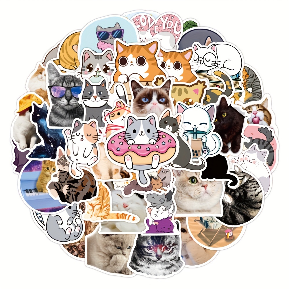 50 Pack Cute Cat Stickers, Waterproof Vinyl for Water Bottles