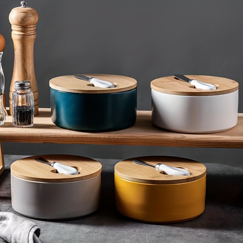 Large Capacity Ceramic Butter Box with Bamboo Lid