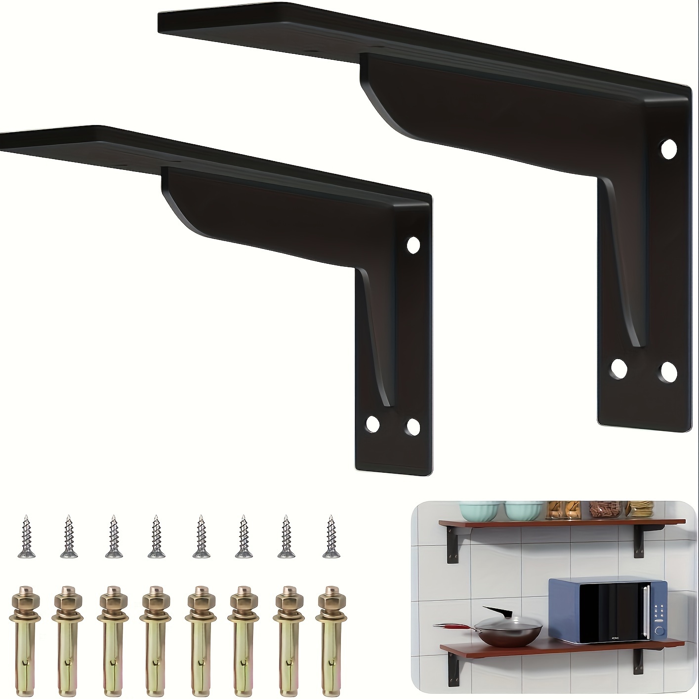  Soporte de estante blanco y negro, soportes para estantes  flotantes, soporte de estante de andamio, soportes de estantería en forma  de L, 2 piezas, para muebles de madera de estantería, color