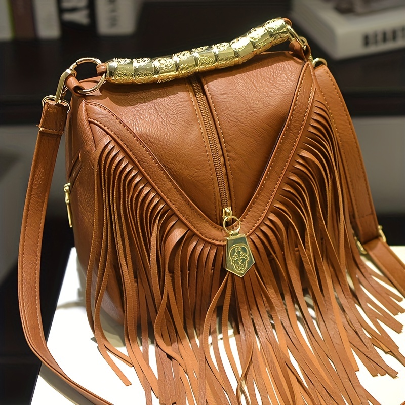 Vintage Tassel Bucket Bag, Fashion Top Ring Purse, Women's Pu