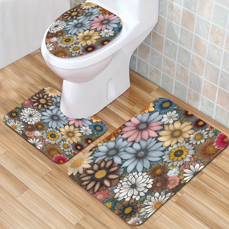 Flower Printed Toilet Mat, Floor Carpet Bathroom Waterproof Slip