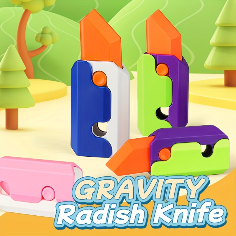 2pcs 3D Printed Children's Gravity Mini Radish Knife Telescopic Knife, Male  And Female Portable Decompression Toy