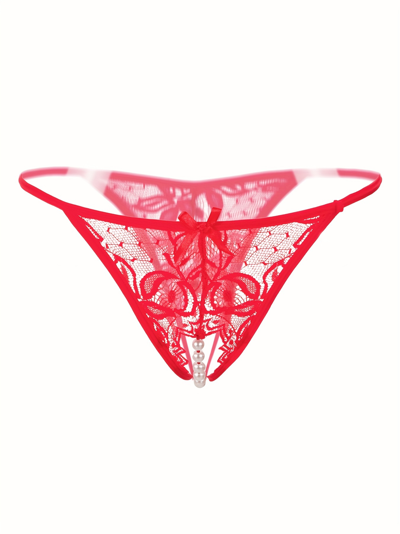 Floral Lace Thongs Open Crotch Faux Pearl Panties Women's - Temu