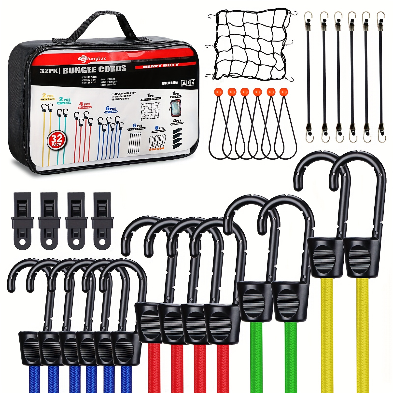 28Pcs Bungee Cords with Hooks Assorted Sizes Set Heavy Duty Outdoor