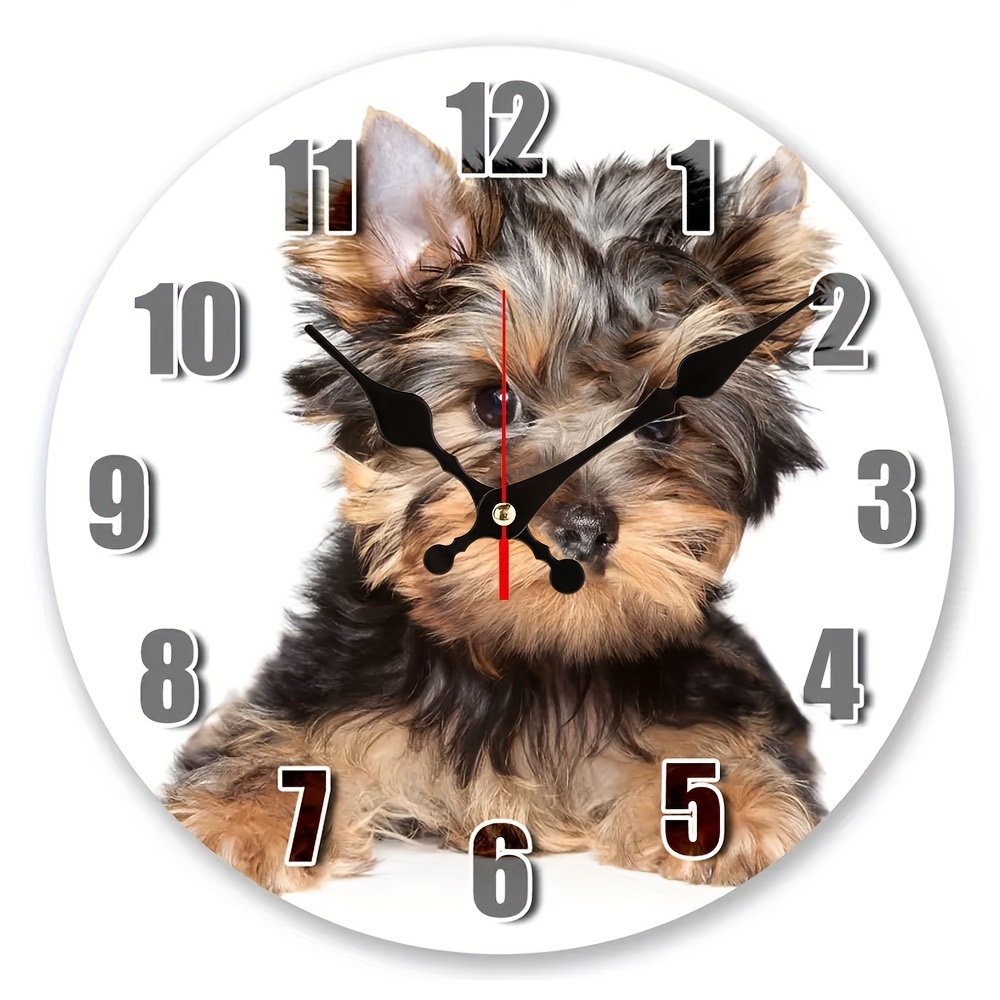 

1pc Terrier Puppy Dog Round Wall Clock Gifts For Friends Silent Non Ticking Battery Operated, Clock Decorative For Bathroom Kitchen Bedroom Living Room Home Aa Battery (not Included)