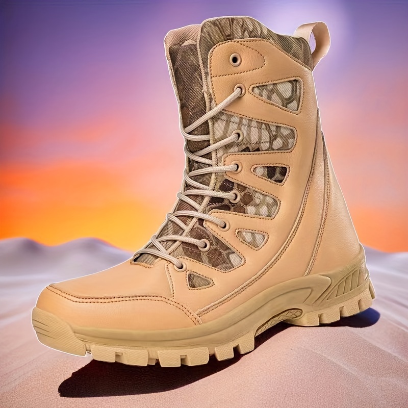 Men's Solid High Top Tactical Work Boots Non Slip Comfy - Temu Canada