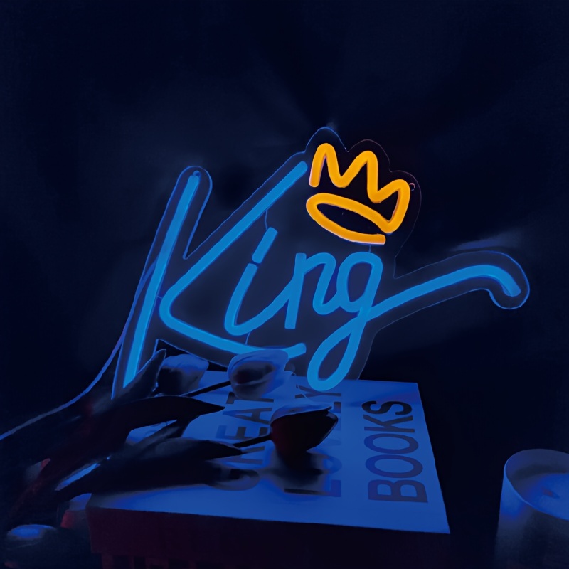 1pc, King Neon Sign (12.5 X15.3 Inch), Blue Letters Led Neon Light * Crown  Led Neon Signs Wall Decorative Lights For Bedroom Room Birthday Wedding