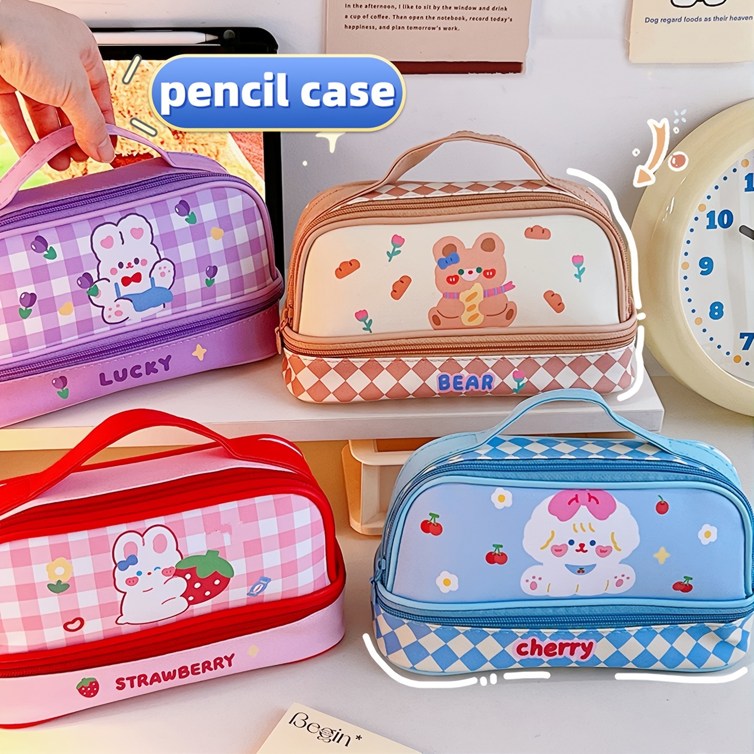 Cute Bunny Bear Pencil Case Large Capacity Pouch For College - Temu
