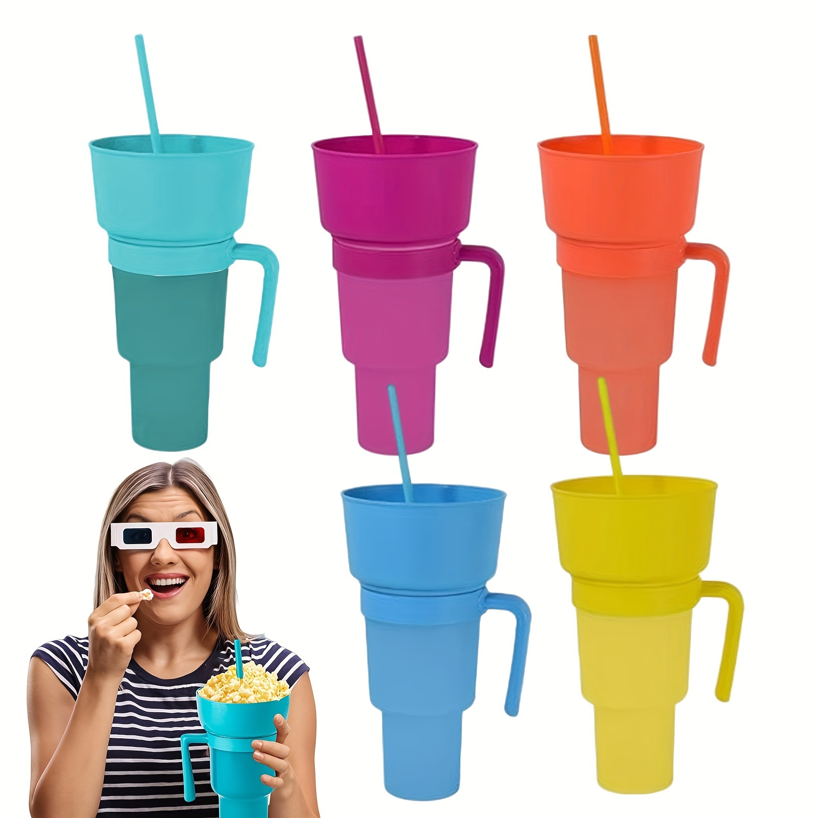 Snack and Drink Cup, Cup Bowl Combo with Straw, Stadium Tumbler-32oz Color  Changing Stadium Cups for Cinema, Snackeez Cups with Top Bowl for Popcorn