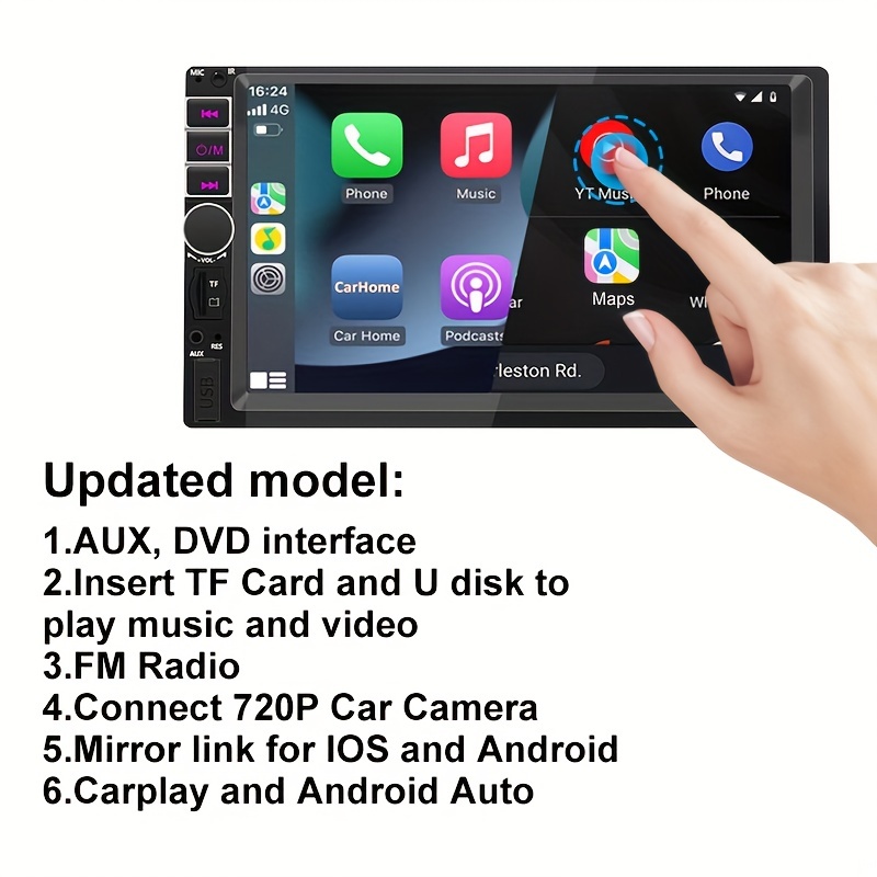 7 Inch Touch Screen Double Din Car Stereo with Bluetooth Carplay