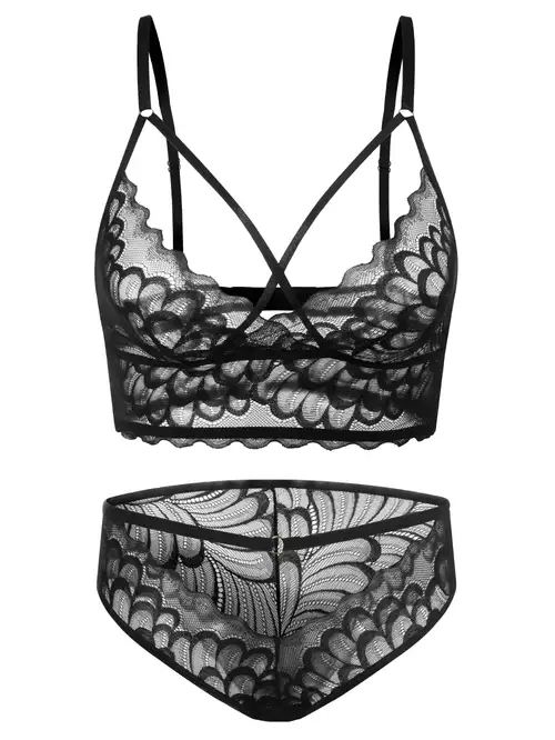 DYMADE Women Sexy Mesh Perspective Strap Bra Underpants Two-piece Set 
