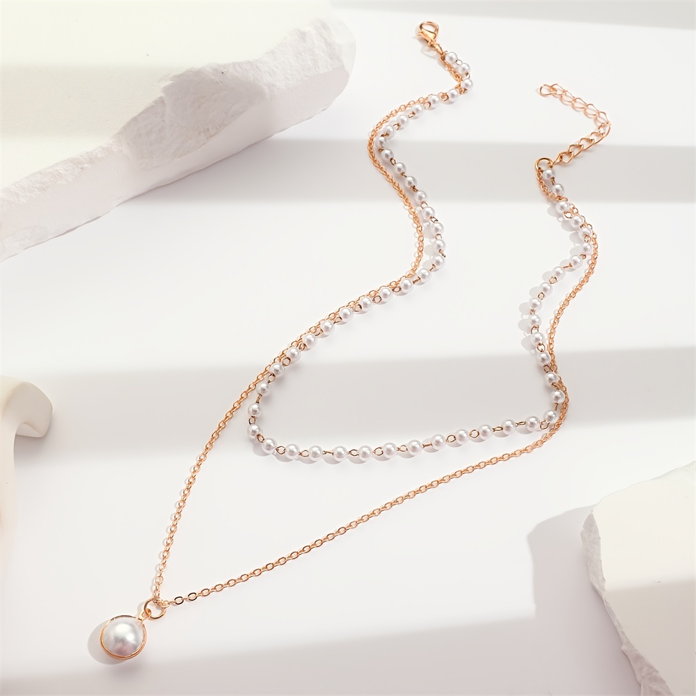 Double Layered Imitation Pearl Necklace Elegant Simple Style For Women  Party Neck Accessories