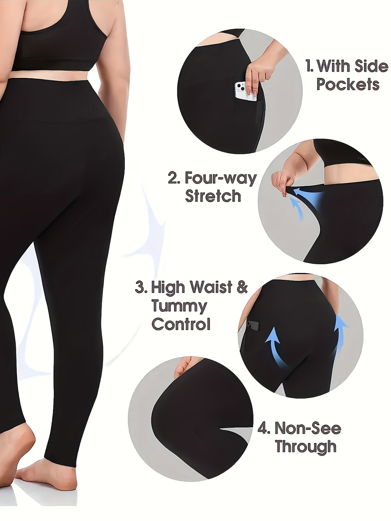 Women's High Waist Supersoft Black Workout Leggings Tummy Control Yoga  Pants Reg & Plus Size