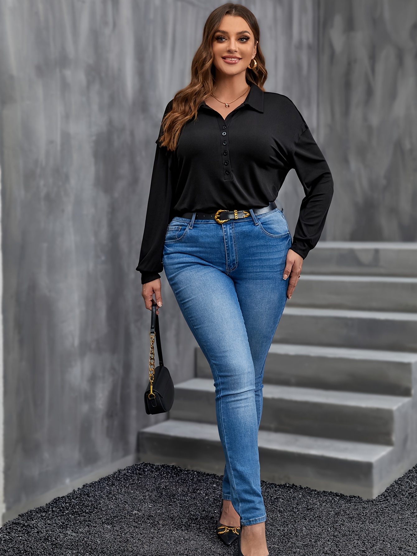 Plus Size Casual Blouse Women's Plus Solid Long Sleeve - Temu