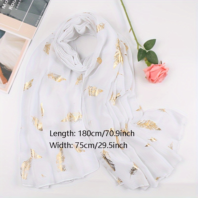 1pc Women's Elegant Feather-Printed Golden Scarf - Lightweight & Windproof Shawl Wrap for Casual Outings, Machine Washable Fashion Accessory, Scarf for Hair, Stylish Hair Wrap, Sophisticated Print, Easy Care Material, Soft Fabric, Outdoor Wear