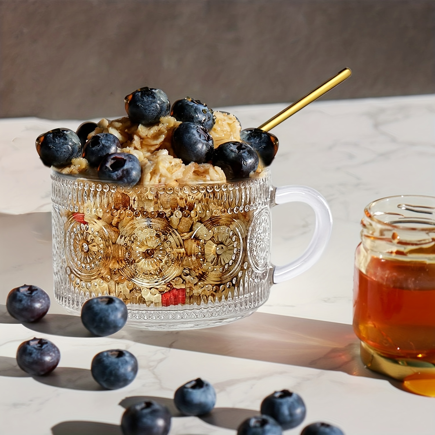 Oatmeal Breakfast Large Capacity Glass Bowl Water Cup with Lid