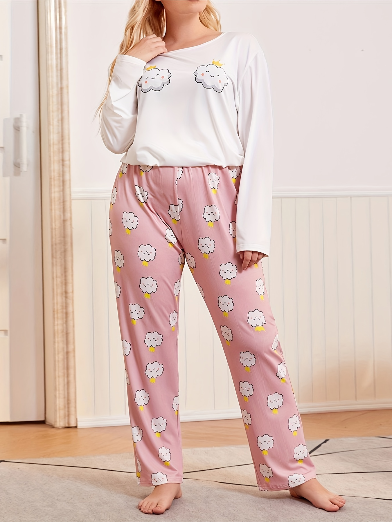 Plus Size Cute Pajama Three Piece Set Women's Plus Cartoon - Temu Canada