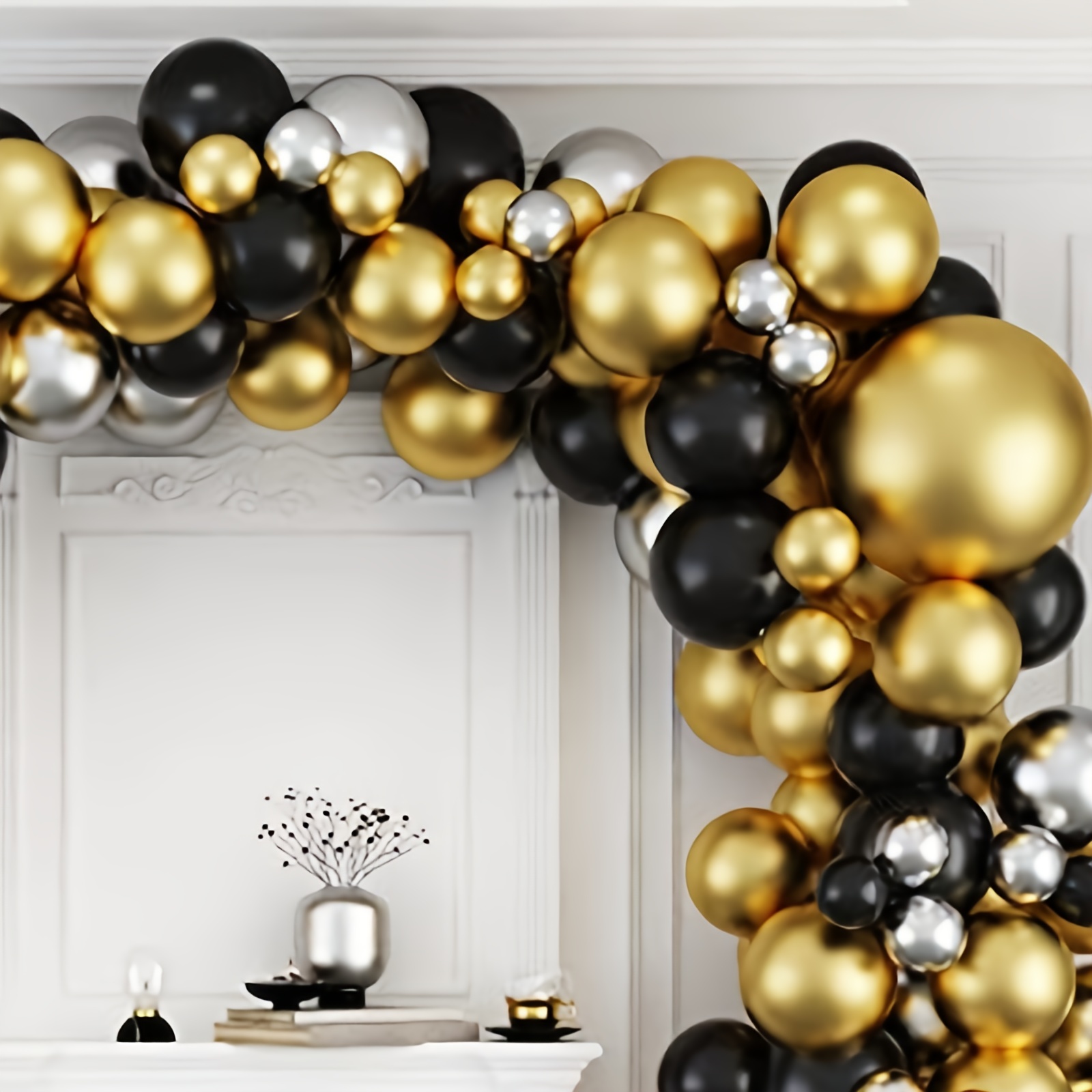 Black, Silver, & Gold Balloon Garland – Swanky Party Box
