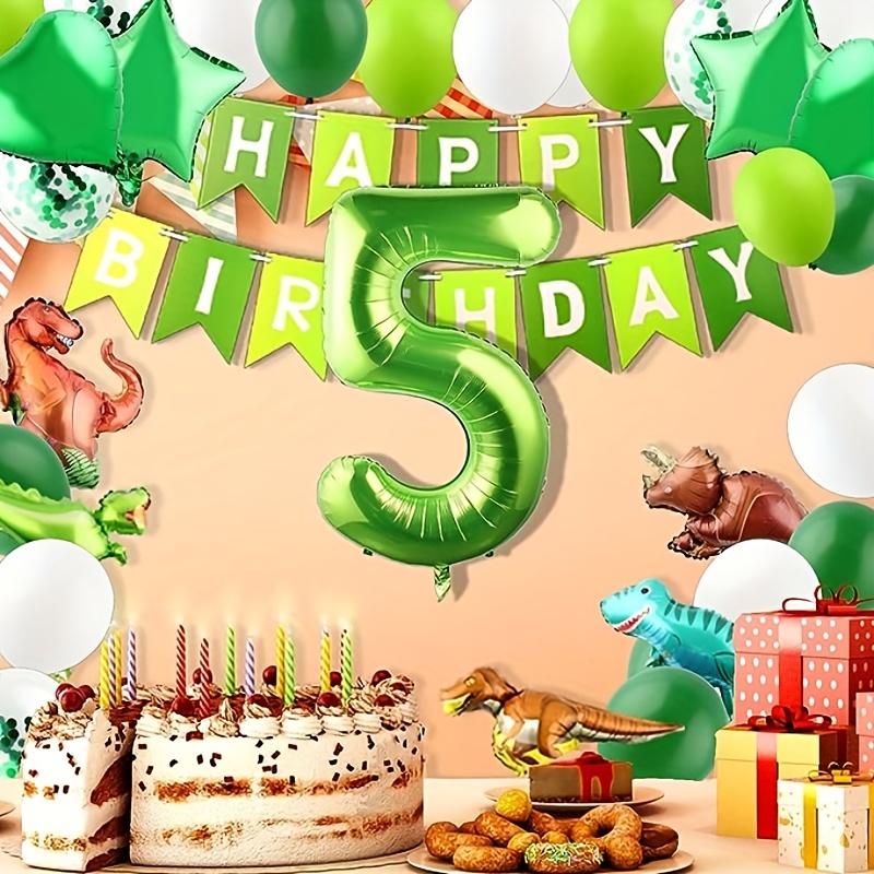 Globos de dinosaurio para fiesta de cumpleaños número 4, juego de  decoraciones de cumpleaños con temática de dinosaurios para niños, con  globo del