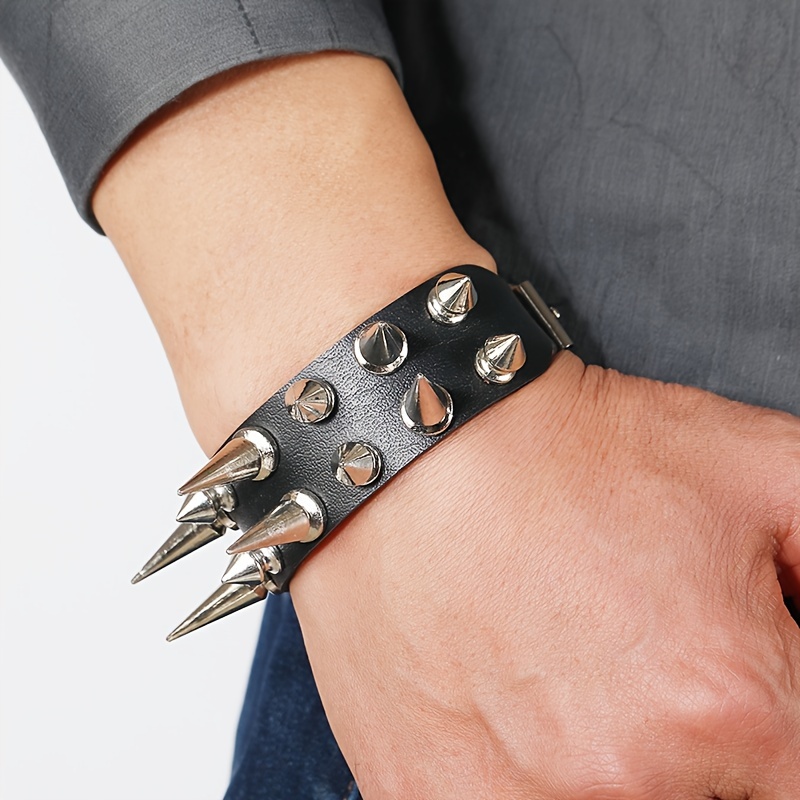 1pc Men's Punk Rock Bracelet Spike Studded Leather Bracelet Wristband  Jewelry