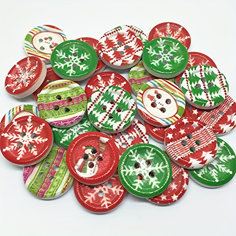 Wood Round Christmas Patterns Painted Buttons Snowflake Xmas - Temu