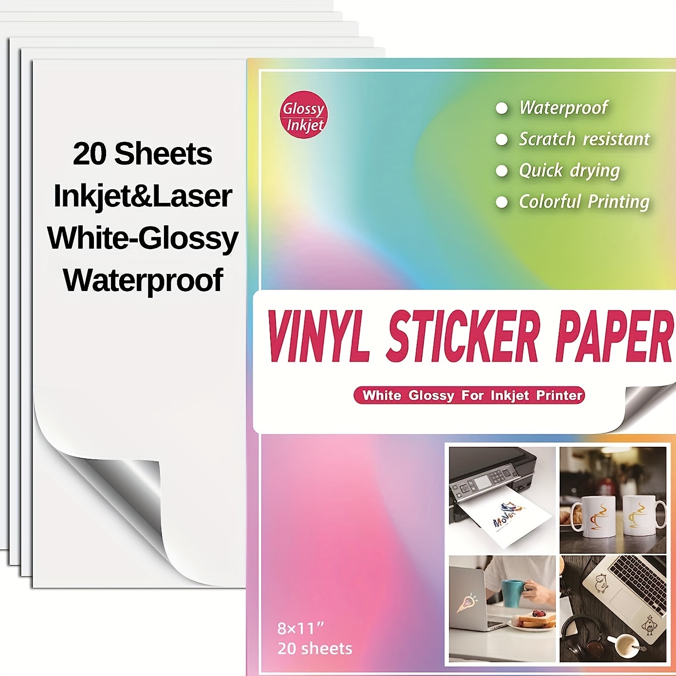 Printable Vinyl for Inkjet Printer (Glossy White)
