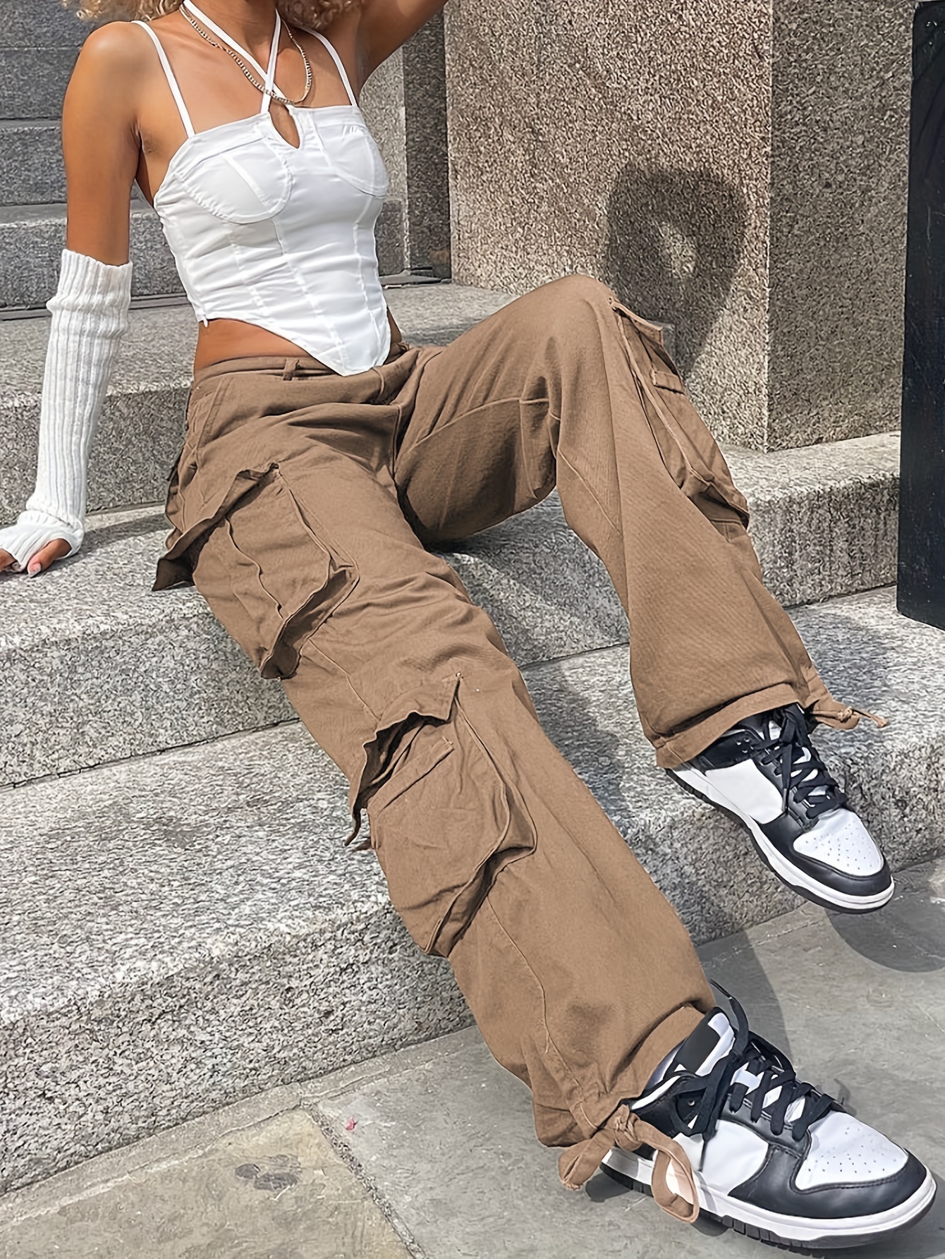 Army Green Cargo Pants, Flap Pockets High Waist Loose Fit Non-Stretch  Casual Denim Pants, Y2K Kpop Vintage Style, Women's Denim Jeans & Clothing