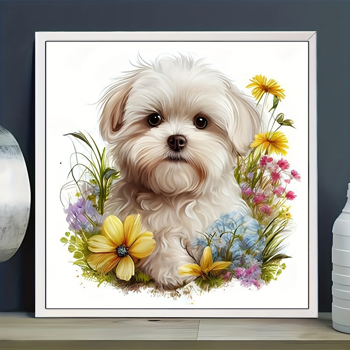 1 Set (20x20cm/7.87x7.87inch) Flower And Dog Pattern Diamond Painting Kit,  DIY 5D Diamond Painting Kit For Adult Beginners, Diamond Art Mosaic Full Ro