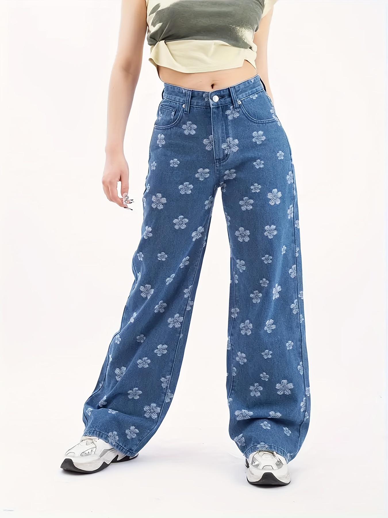 Fitted Pyjama Pants with Pockets - Ditsy blue floral