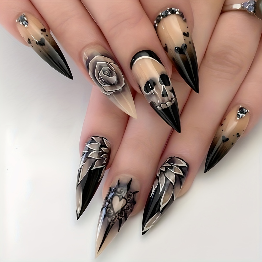 Y2k Glitter Fake Nails, Halloween White French Tip Press On Nails With  Shining Heart And Spider Web Design, Glossy Full Cover Long Coffin Ballet  False Nails For Women Girls - Temu