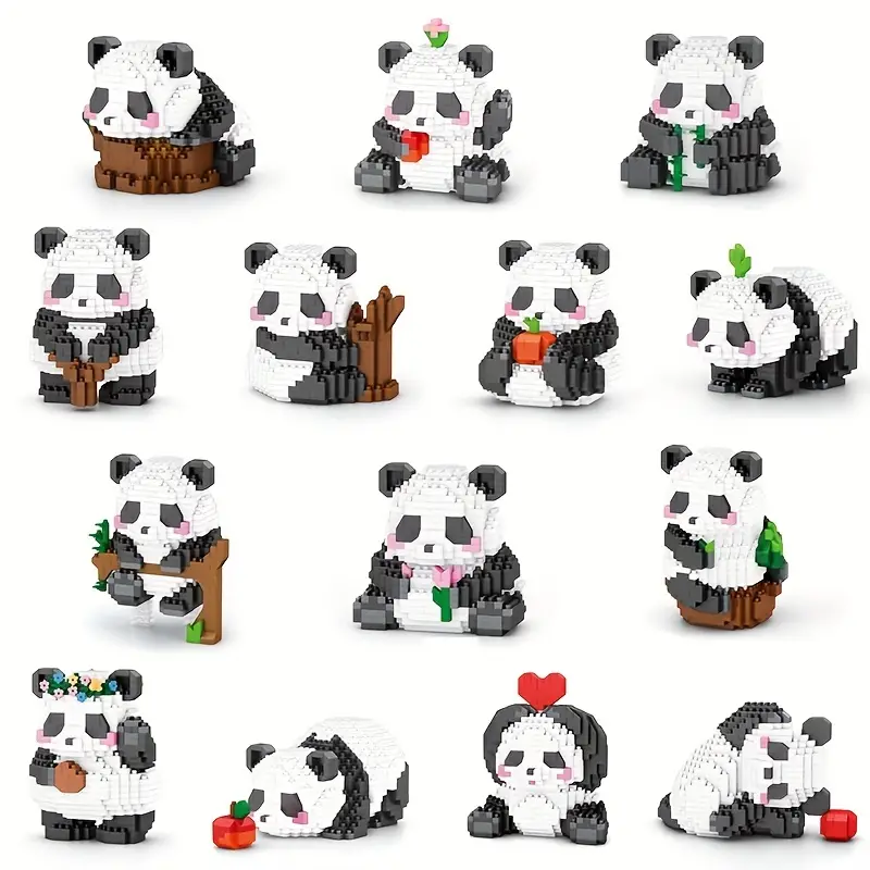 14 Stile Großer Panda, Süße Orchideen-blume, Bausteine, Modell