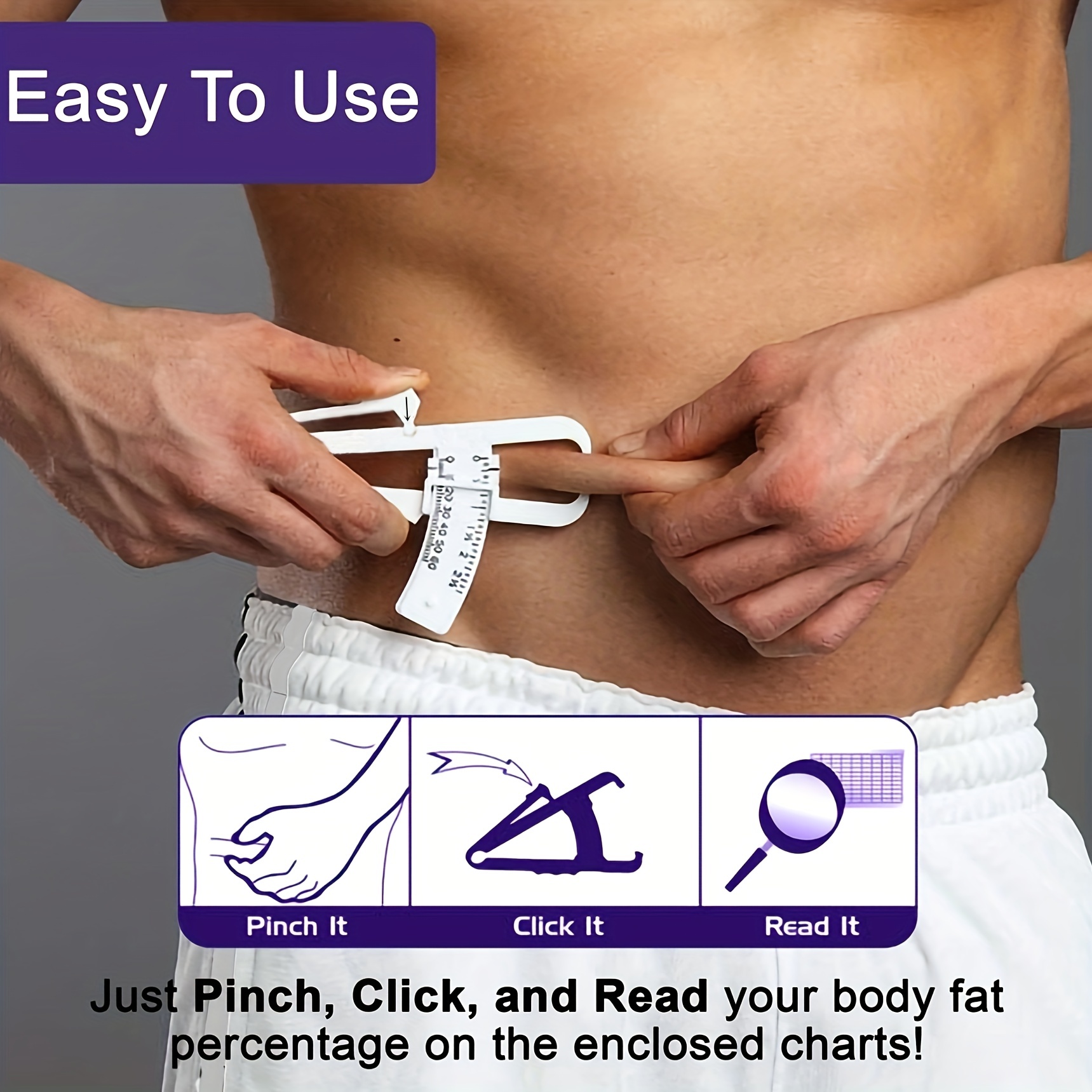 Utoolmart Body Fat Caliper, 60mm / 2.4-inch Fat Measure Clipper, Combo with  Body Fat Percentage Measure Chart, Accurately Measuring Body Fat for Men
