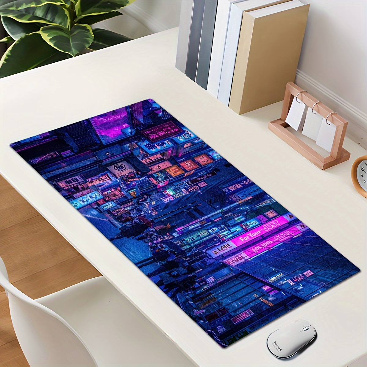 1pc Purple Seoul Neon Desk Mat, Street Pixel Art Purple Mouse Pad, Skyline  City Desk Mat, Gaming Mouse Pad For Office, Keyboard Laptop Pad