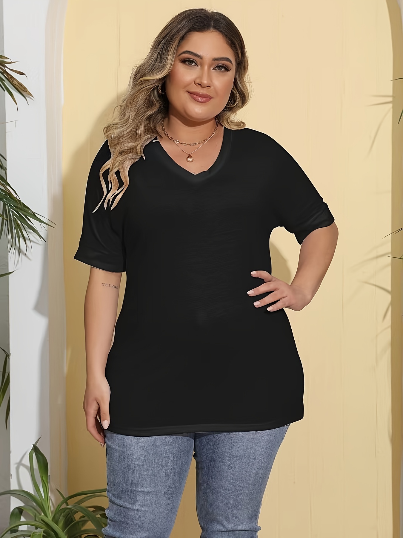 Plus Size One Shoulder Ripped Long Sleeve T-shirt, Women's Plus Slight  Stretch Solid Sexy Tee