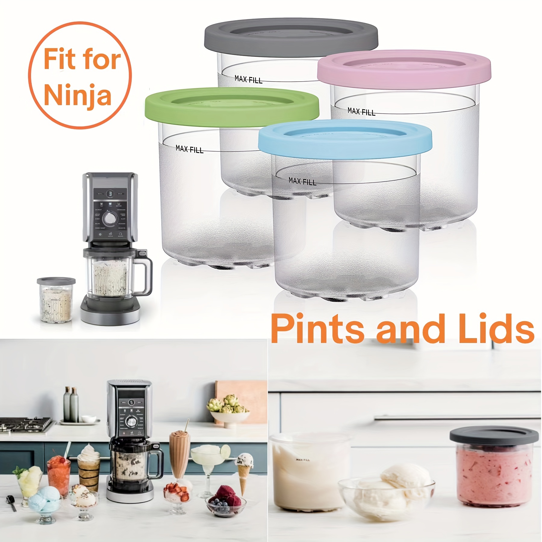 Ice Cream Pint Container with Silicone Lid Replacement for Ninja