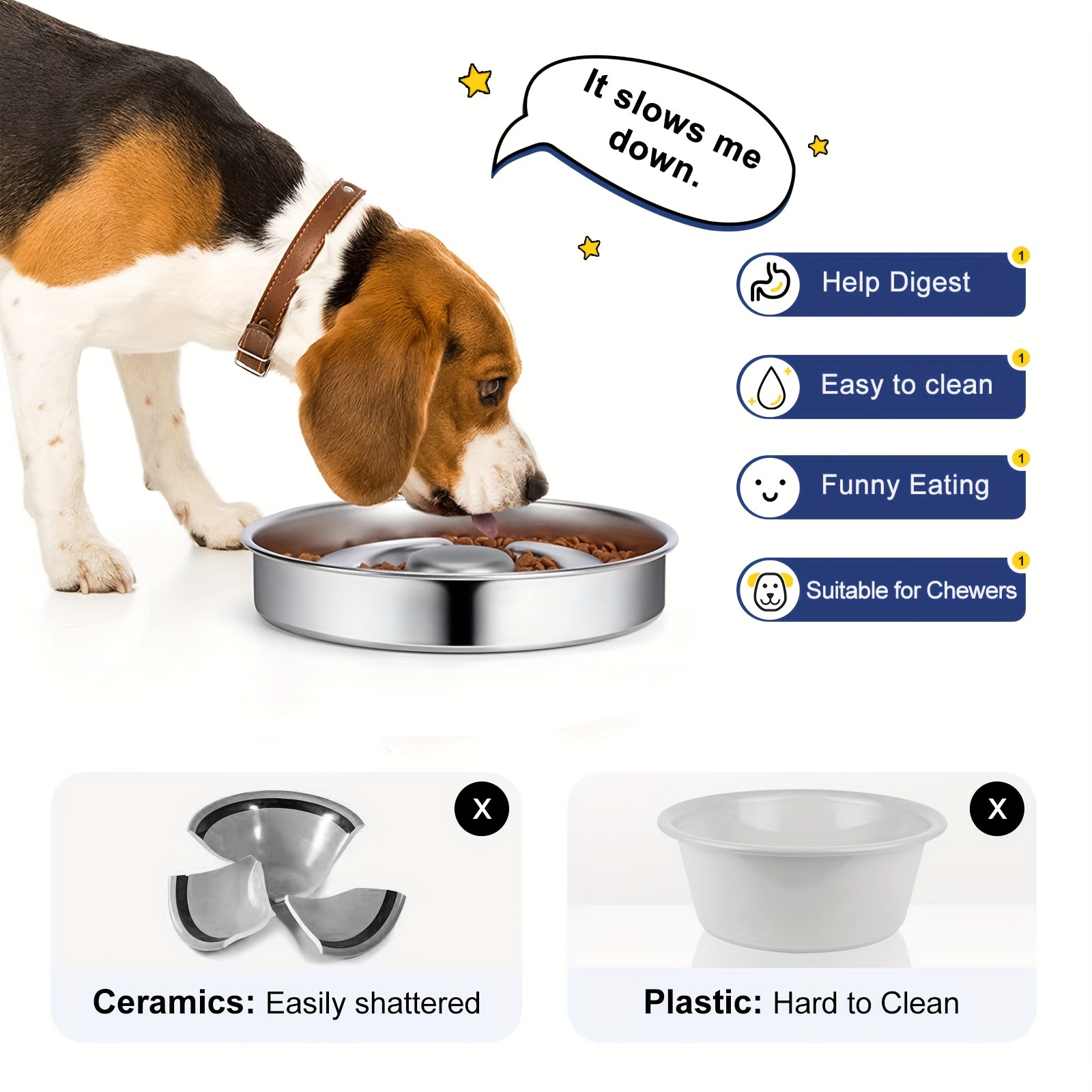 Stainless Steel Anti-choking Dog Feeder Bowl, Durable Slow Feeder Dog  Feeding Drinking Basin Dog Puzzle Food Bowl - Temu