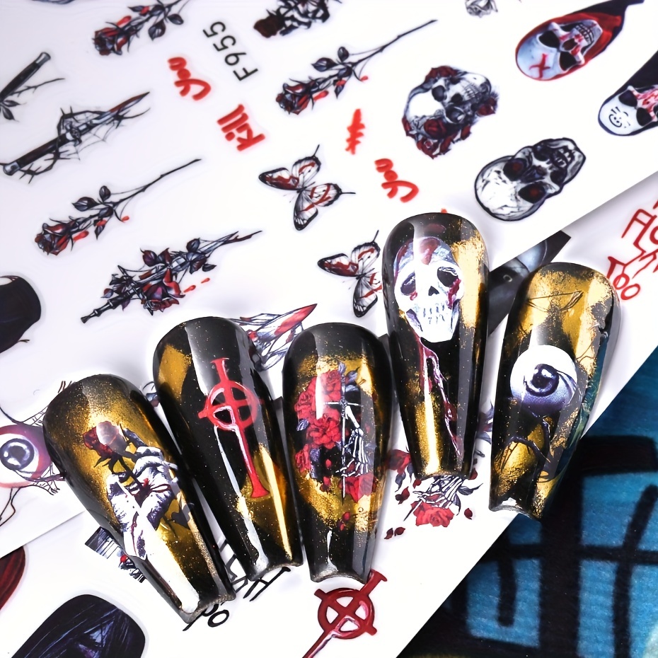 Devilish Halloween Nail Art Stickers Realistic Decals for Acrylic Nails