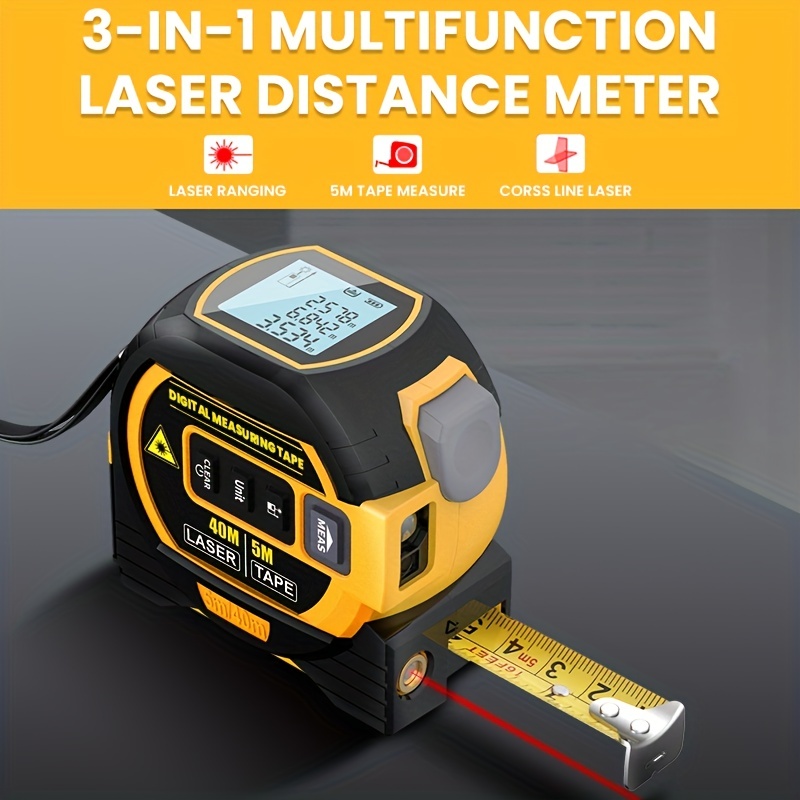 1pc Laser Tape Measure 3 In 1 Digital Tape Measure High Precision Laser