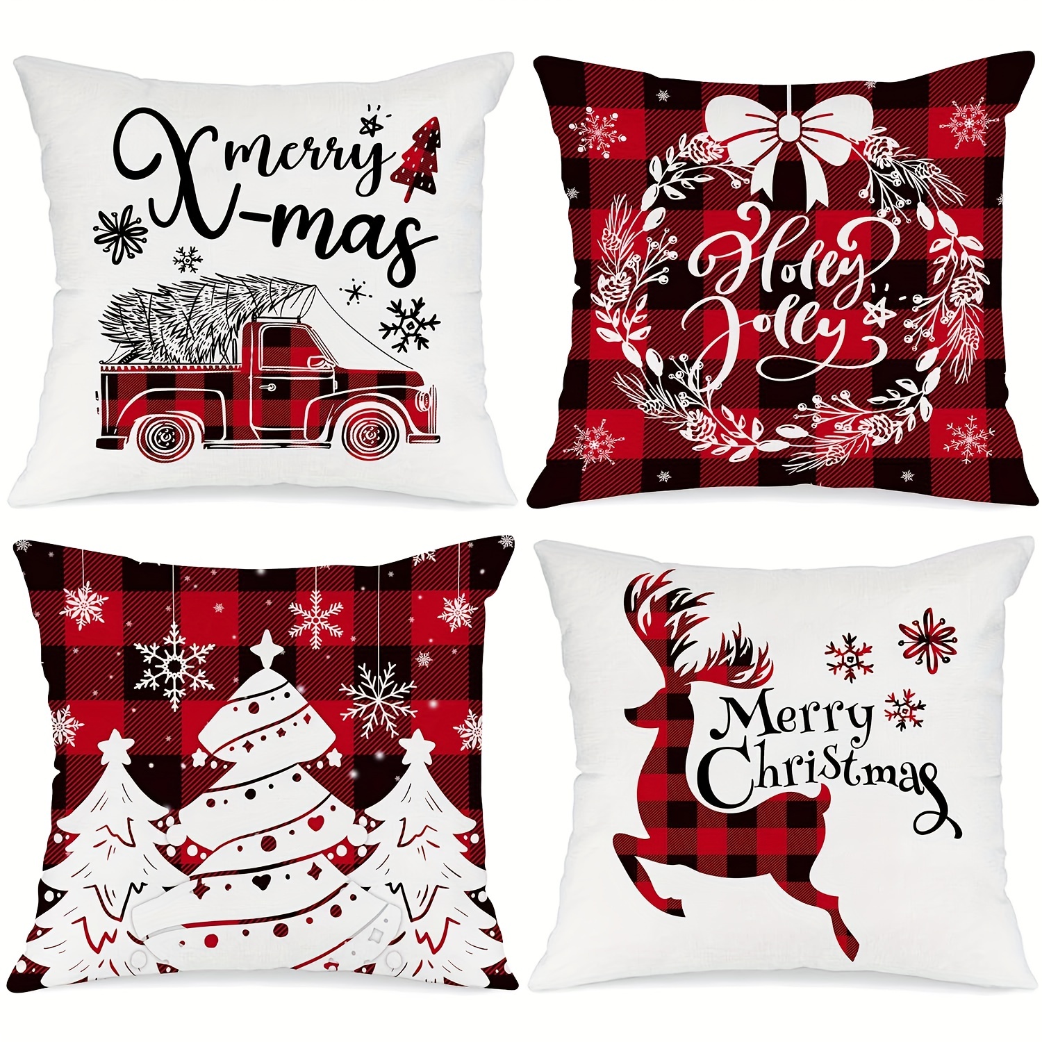 Merry Christmas Pillow Covers Black Stripes Flower Wreath - Temu
