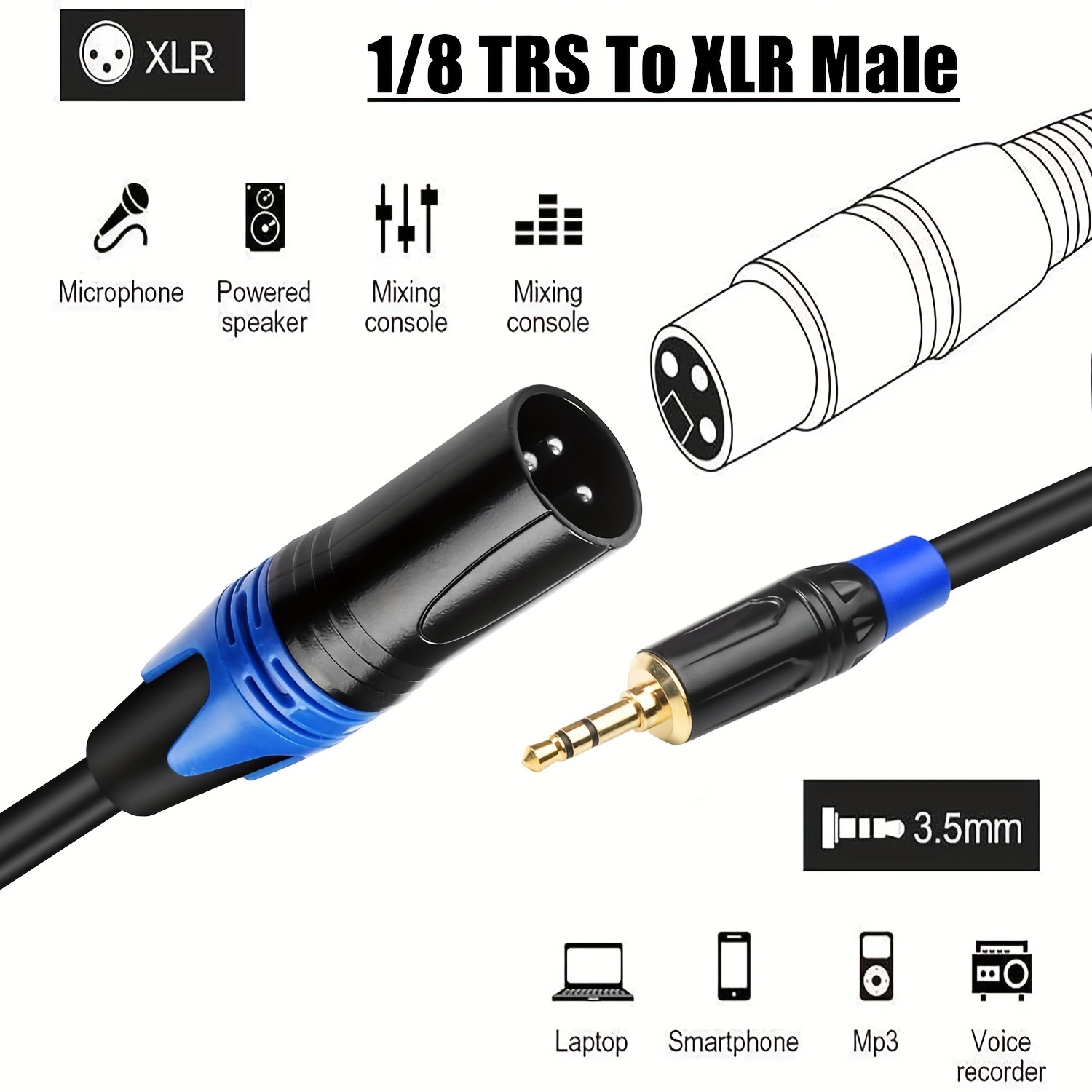 Cable Matters (1/8 Inch) 3.5mm to XLR Cable 6 ft Male to Male (XLR to 3.5mm  Cable, XLR to 1/8 Cable, 1/8 to XLR Cable) 