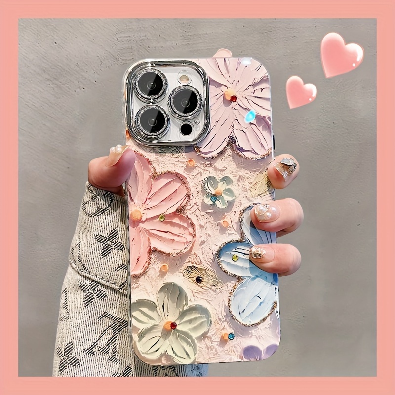 

Oil Painting Flowers Pattern Protective Phone Case, Suitable For 15 Pro/14 Pro Max/13/12 Pro Max/11 Lens Full Coverage High-end New Anti-fall Protective Case