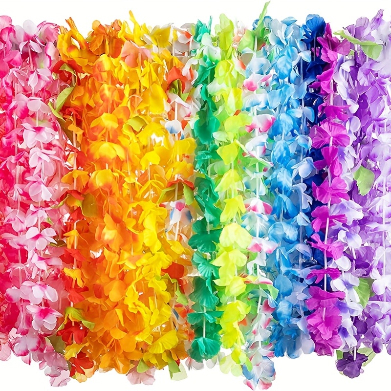  Yzoe Gzroe 100 unidades de flores hawaianas Leis para  decoraciones de fiesta temática Luau, juego a granel de collar de flores de  seda Leis temática tropical, recuerdos de fiesta, decoraciones de