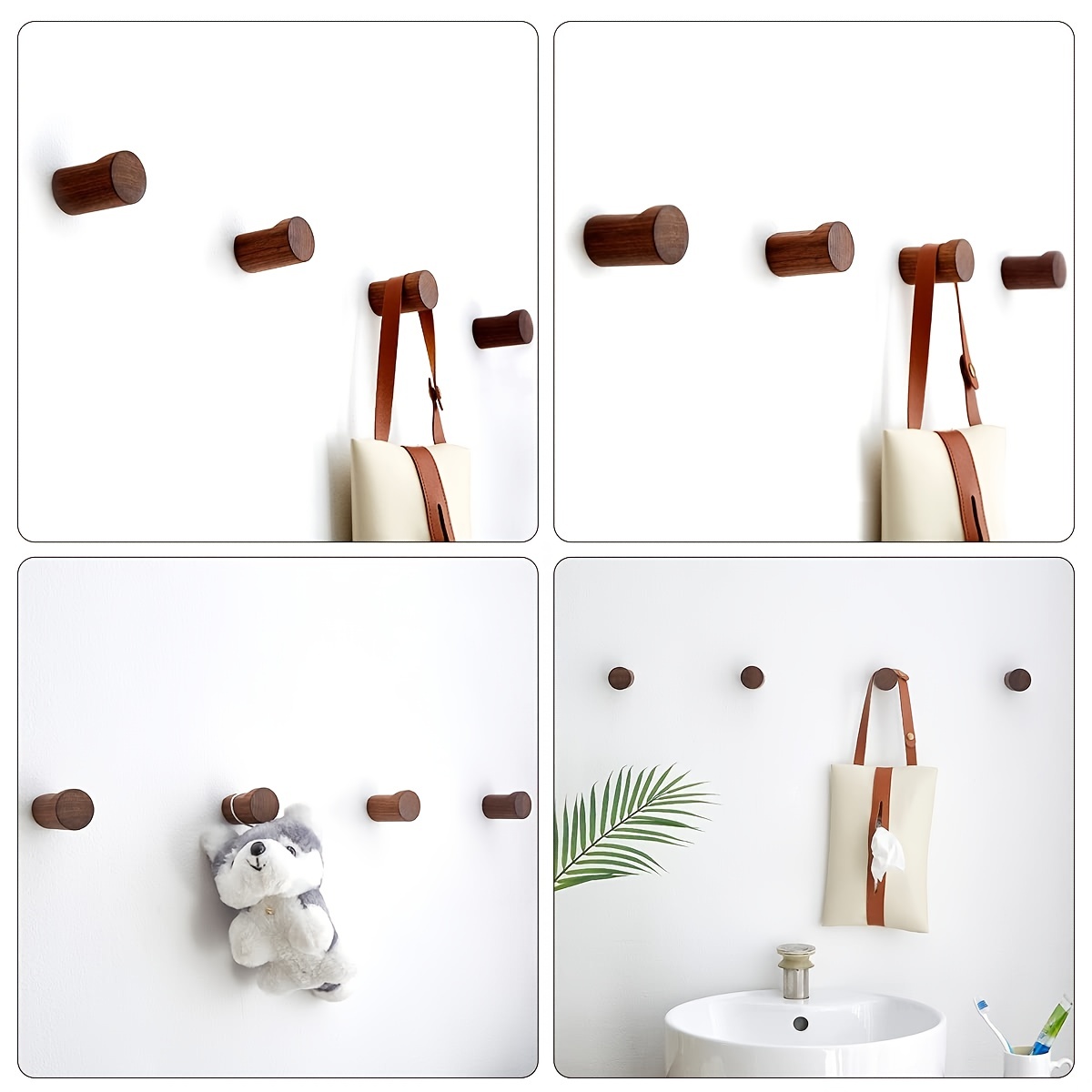 NAUMOO Natural Wooden Wall Mounted Hooks - Pack of 4 - Modern - Handmade  Decorative Wood Pegs Minimalist for Hanging Hat, Coats