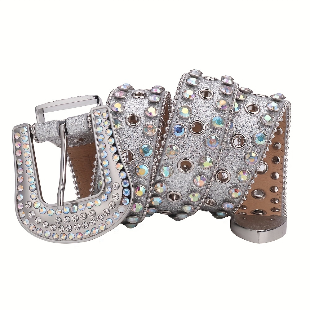 Men's Sparkle Rhinestone Belt All Hole Crystal Studded