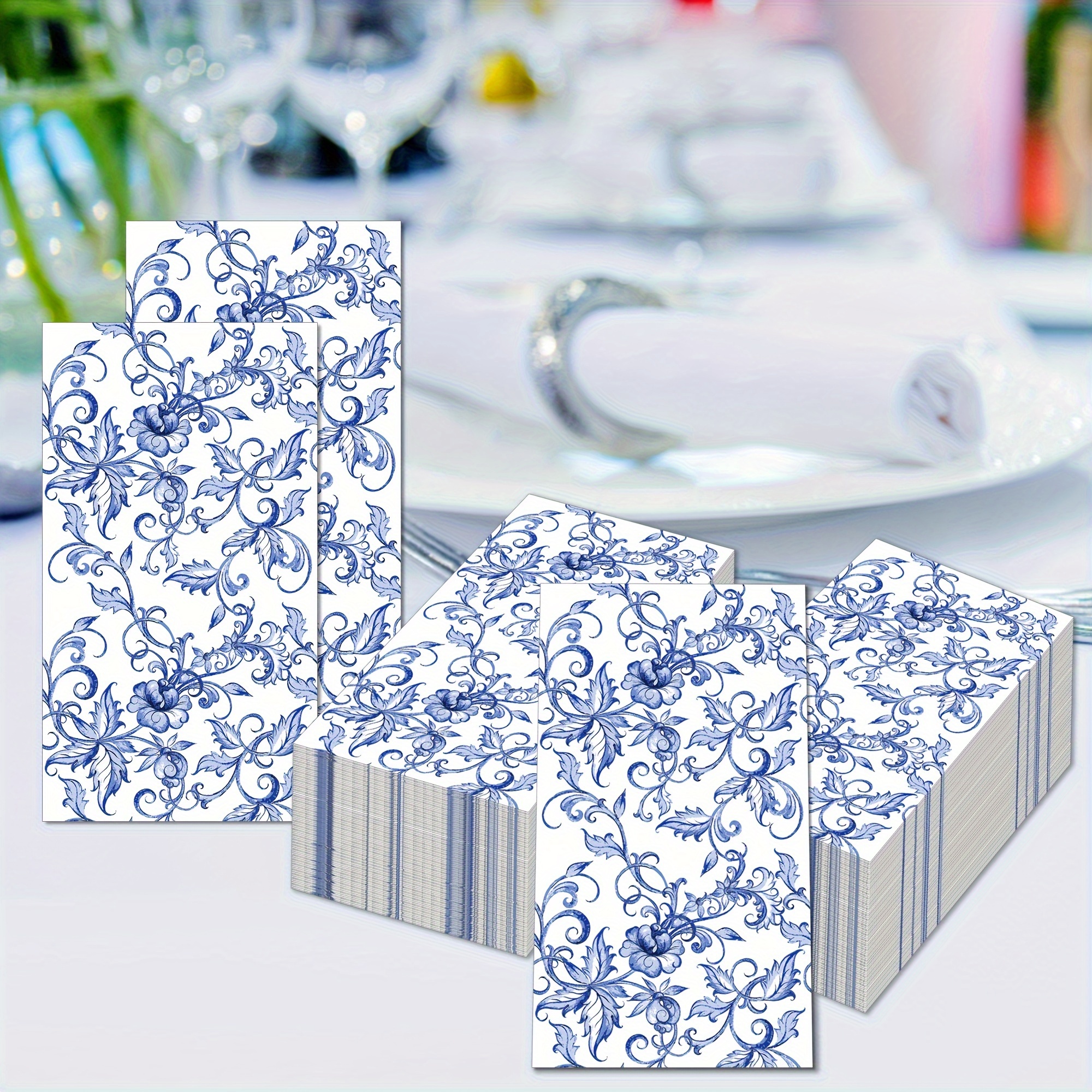 

Set, Chinese Porcelain Pattern Long Paper Napkins, Blue And White Porcelain Tissues, Birthday Home Party Tableware Paper Decor, Party Decor, Party Supplies
