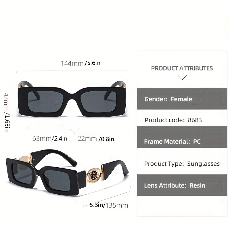 Vintage Black Rectangle Y2K Sunglasses For Women Men Luxury Brand